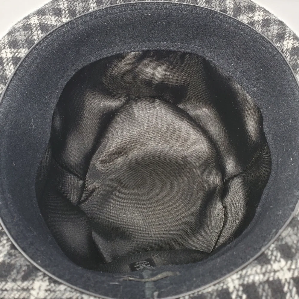 TARNISH BLACK GREY PLAID WOOL BLEND TRIBLY FEDORA HAT WOMEN OS